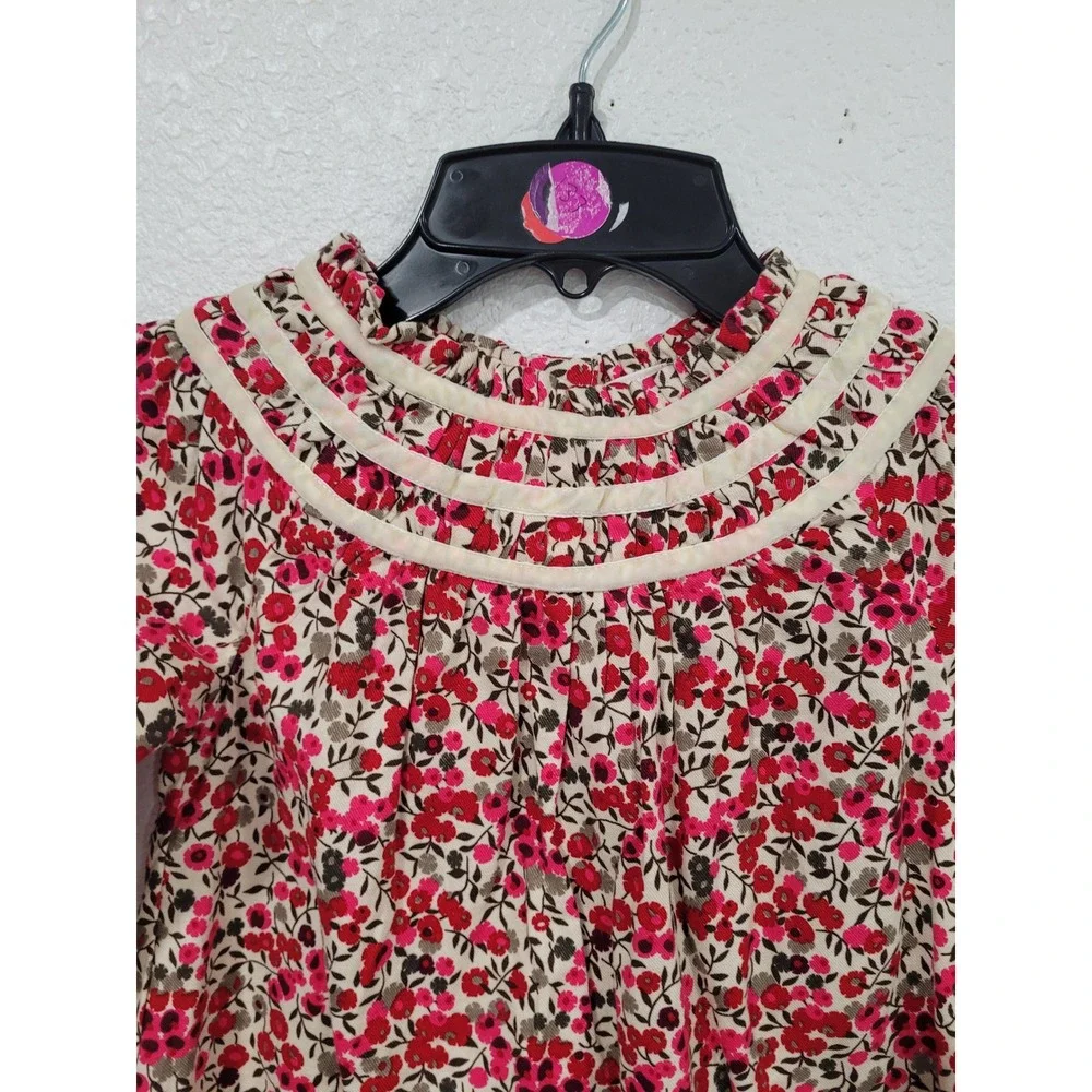 Old Navy Toddler Girls‎ 5T Red Pink Floral Long Sleeve Ruffle Dress Smocked #10